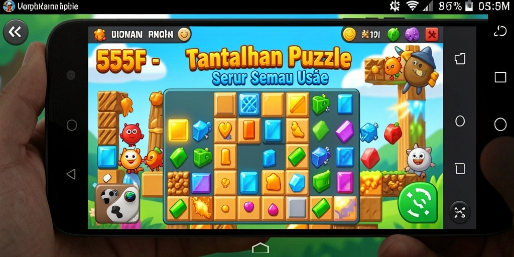 Screenshot utama 555F menampilkan gameplay puzzle yang menarik.