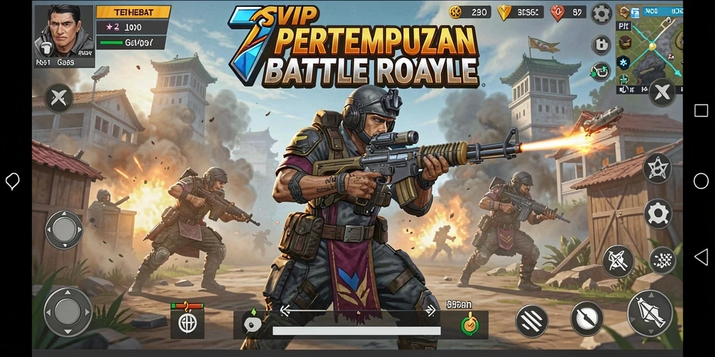 Tangkapan layar gameplay menegangkan dari 7SVIP dalam pertempuran Battle Royale.
