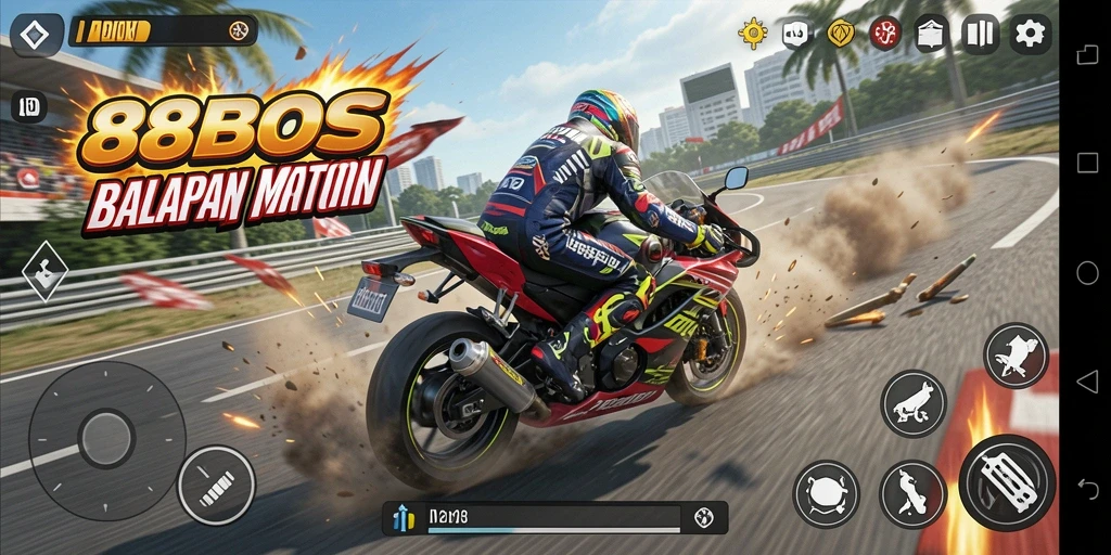 Tampilan seru gameplay 88BOS dalam balapan motor.