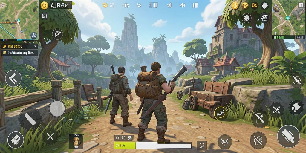 Screenshot menunjukkan pemain menjelajahi dunia terbuka dengan keindahan alam.