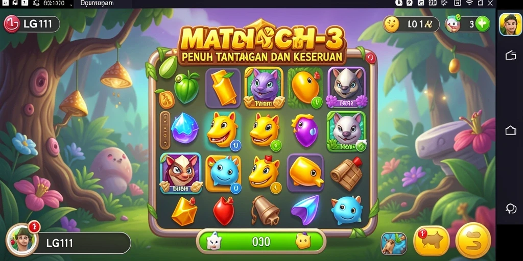 Screenshot gameplay LG111 dengan level penuh warna dan objek yang menantang.