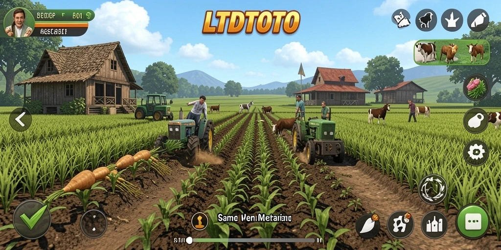 Screenshot gameplay LTDTOTO yang menampilkan aktivitas pertanian.