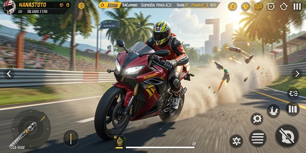 Tampilan gameplay seru di NANASTOTO dengan aksi balapan yang mendebarkan.