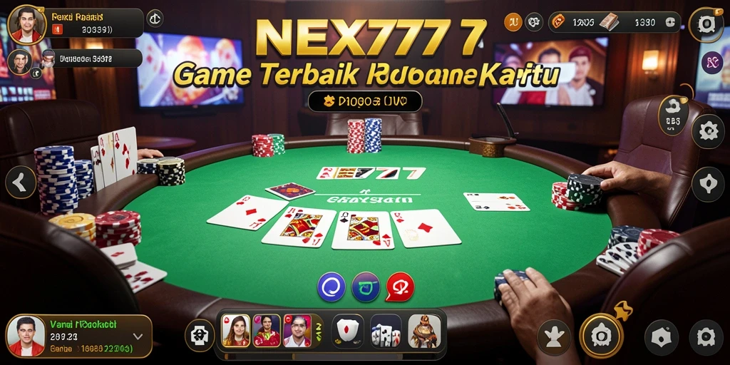 Screenshot utama NEX777 menampilkan gameplay Poker yang seru.