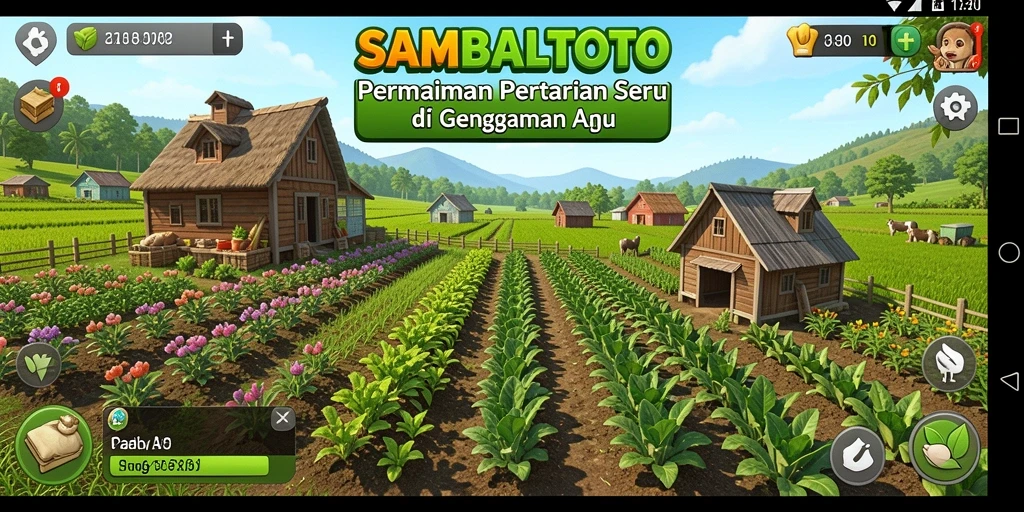 Screenshot gameplay <strong>SAMBALTOTO</strong> dengan aktivitas bertani yang seru.